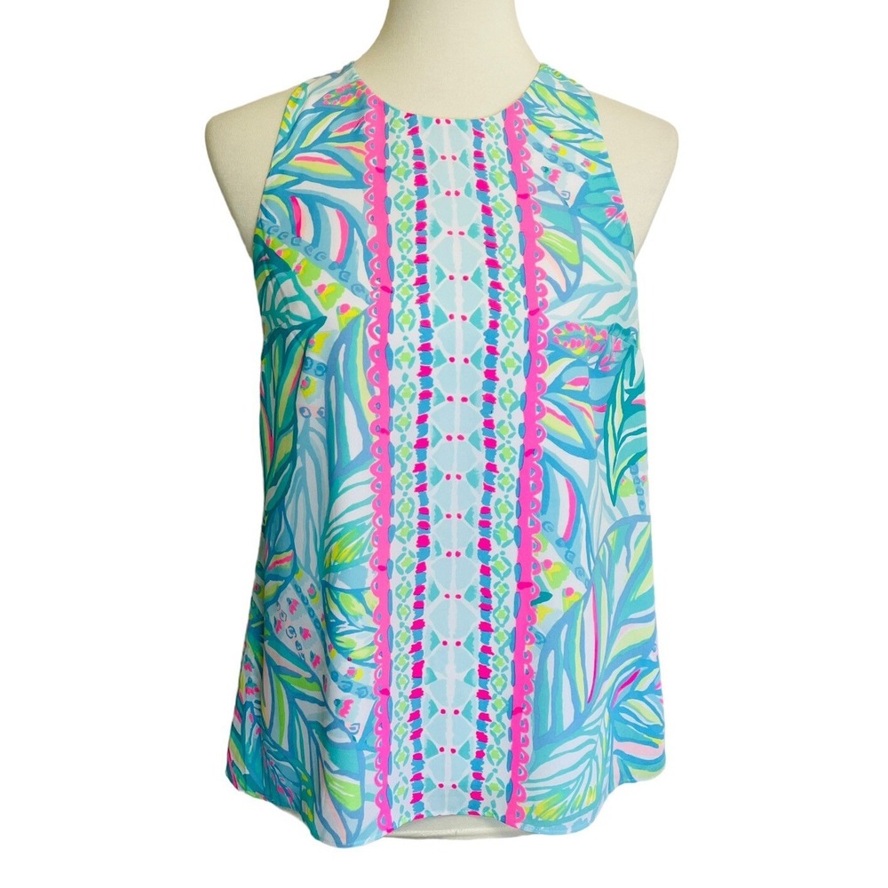 Lilly Pulitzer Sleeveless Top Women S Multicolor Tropical Print Zipper Back